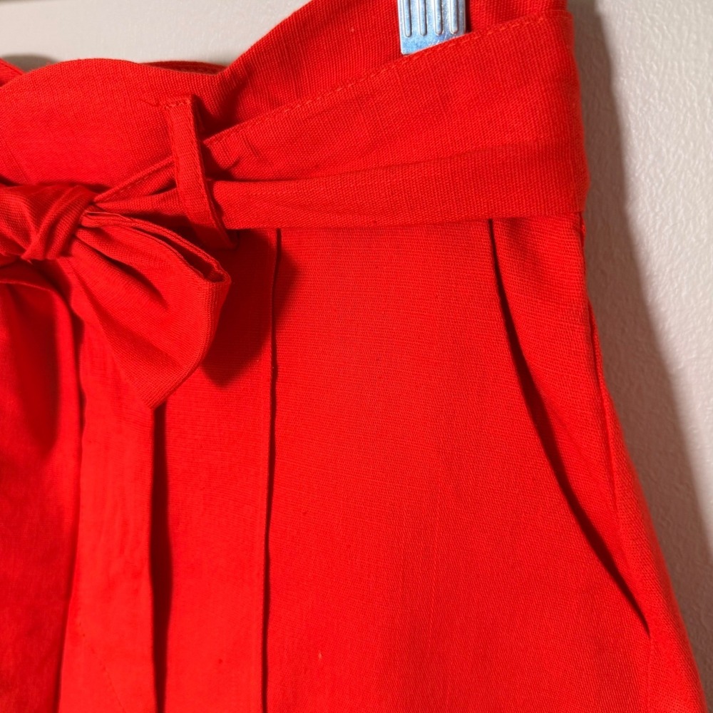 Tomato Red Scalloped Paperbag Waist Tie Belt Shorts (S) High Rise Pleated Resort - Picture 5 of 16
